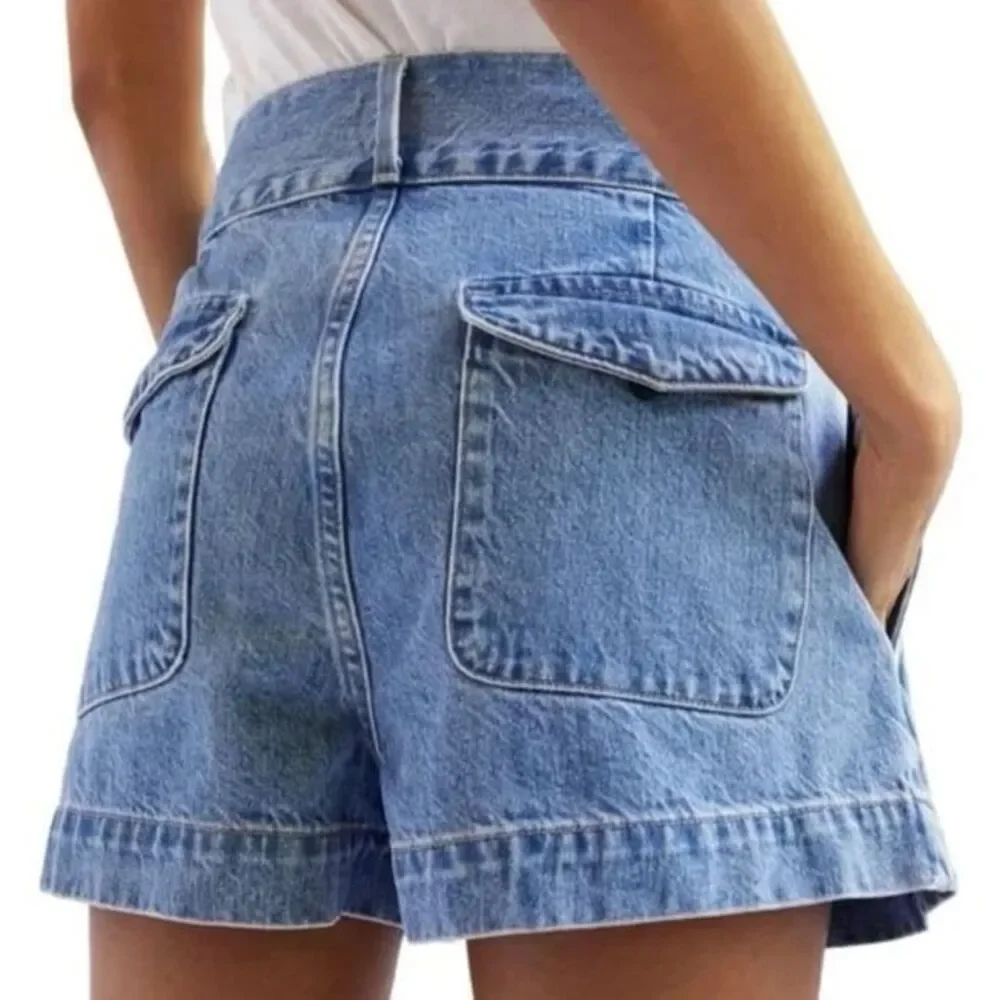 Edwin x Anthropologie Isla Pleated Denim Jean Shorts - Crush Wash - Size 33 NWT